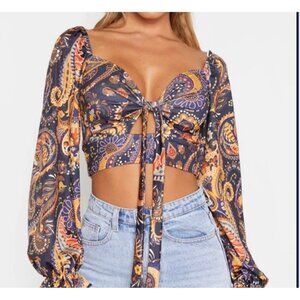 PrettyLittleThing Boho Paisley Crop Top NWT 6